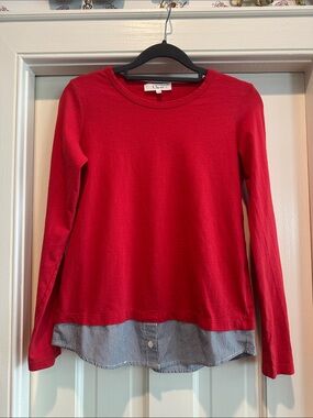 Chico's Red Long-Sleeve Layered-Hem Tee
